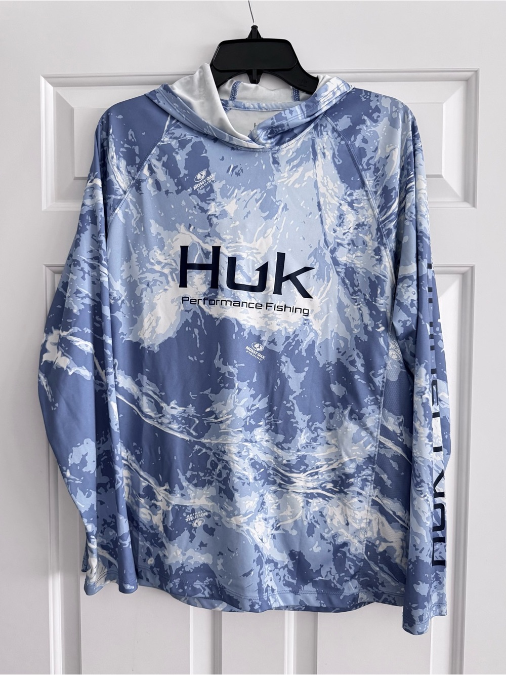 Huk Blue and White Performance Fishing Hoodie